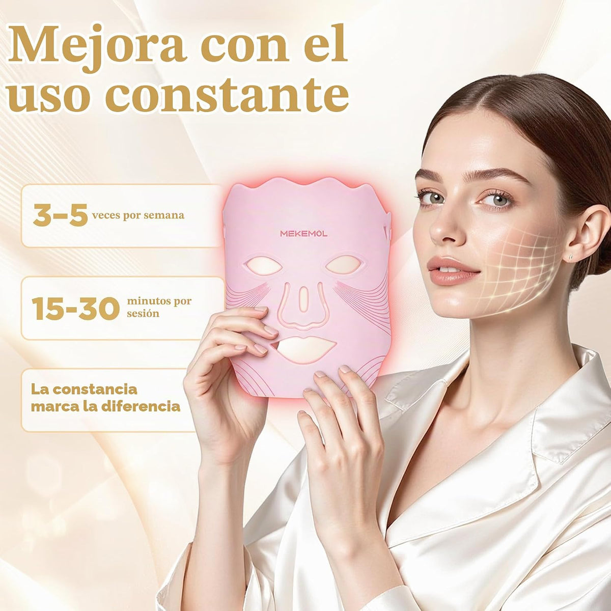 MEKEMOL Máscara de luz roja para cara y cuello con protección ocula...