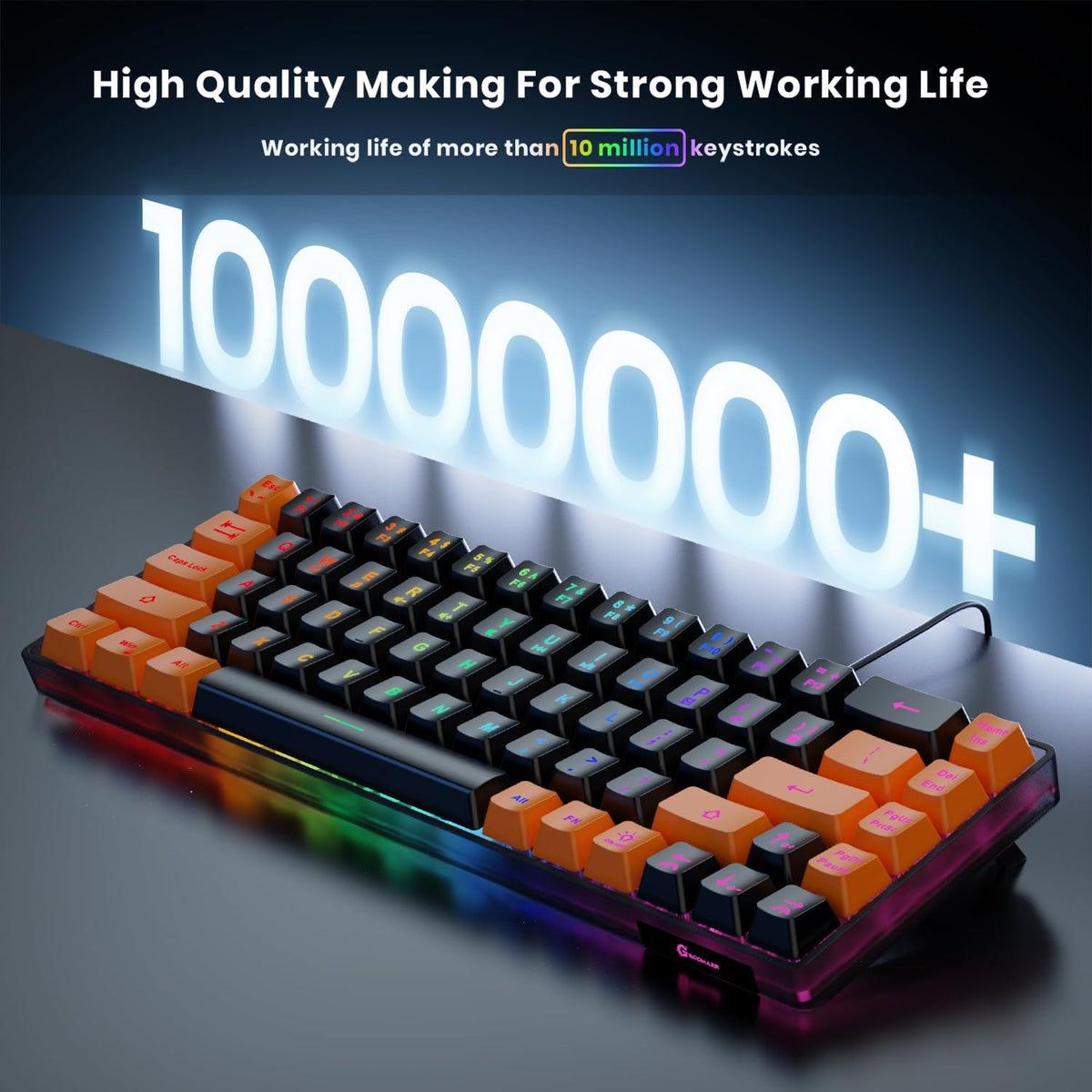 GEODMAER Teclado para juegos 65%, mini teclado con cable retroilumi...