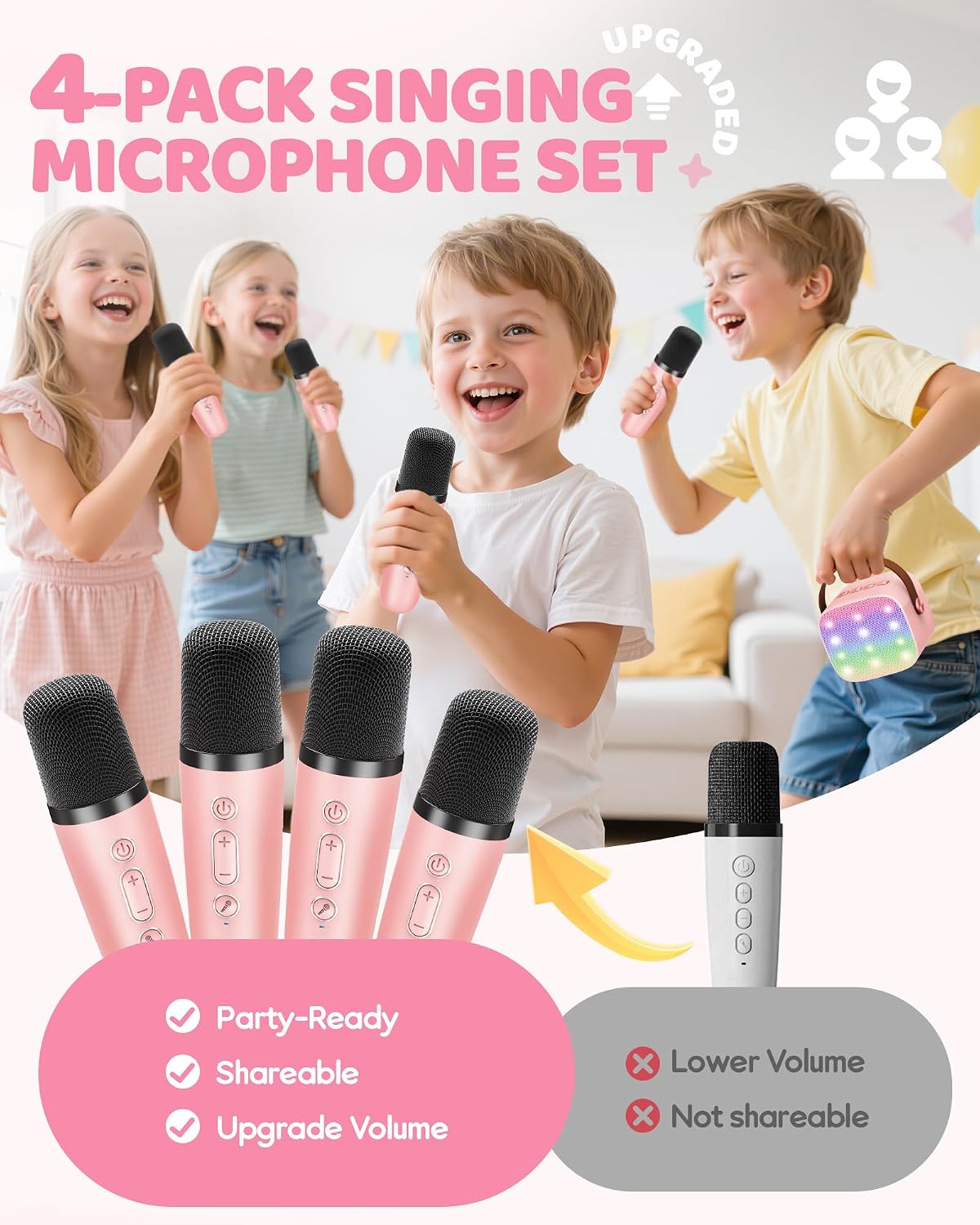 YLL Mini máquina de karaoke con 4 micrófonos inalámbricos, regalos...