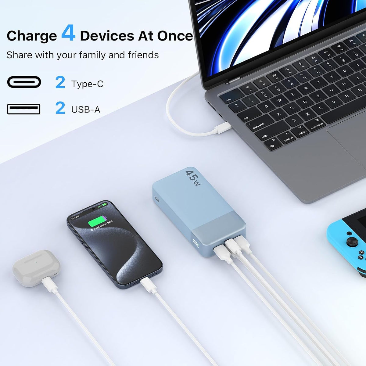 NOBIS Cargador portátil 45W 20000mAh Power Bank Carga rápida | Paqu...