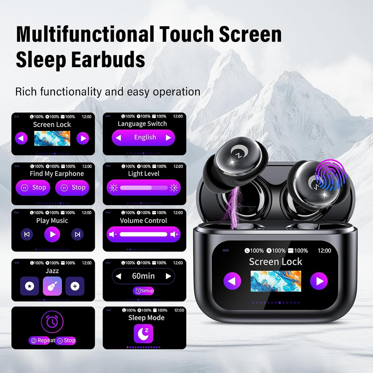 Auriculares para dormir Bluetooth 5.4 con pantalla táctil para dorm...