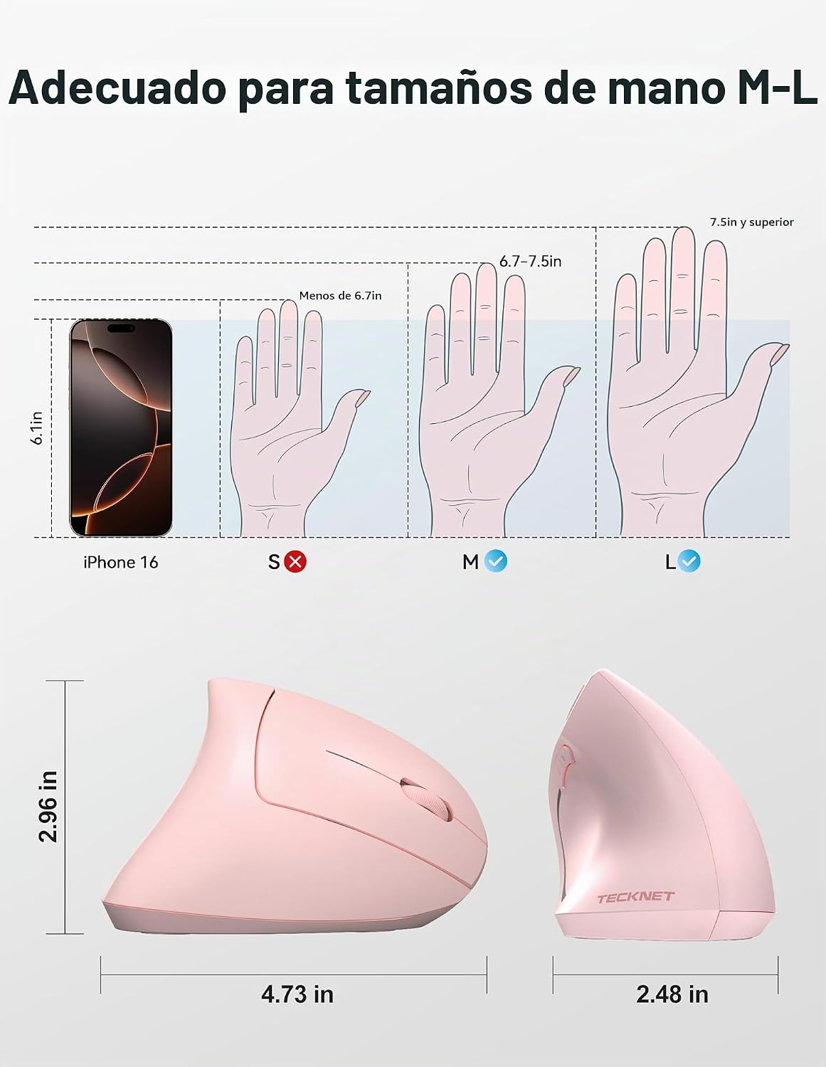 TECKNET Ratón ergonómico inalámbrico, Ratones verticales recargable...