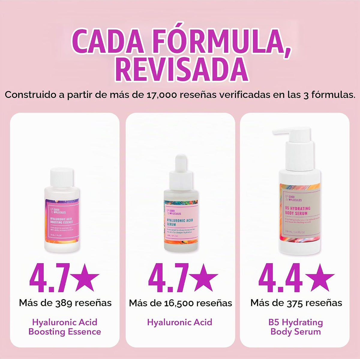 Good Molecules Set hidratante, esencia de ácido hialurónico, suero...