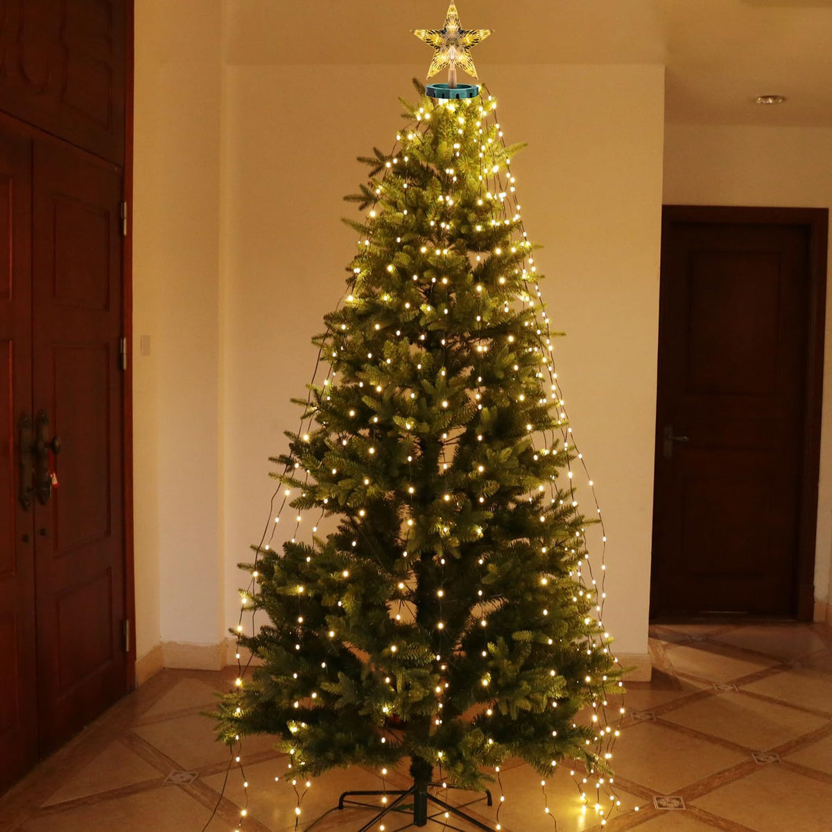Luces de árbol de Navidad con estrella en la parte superior, 400 lu...