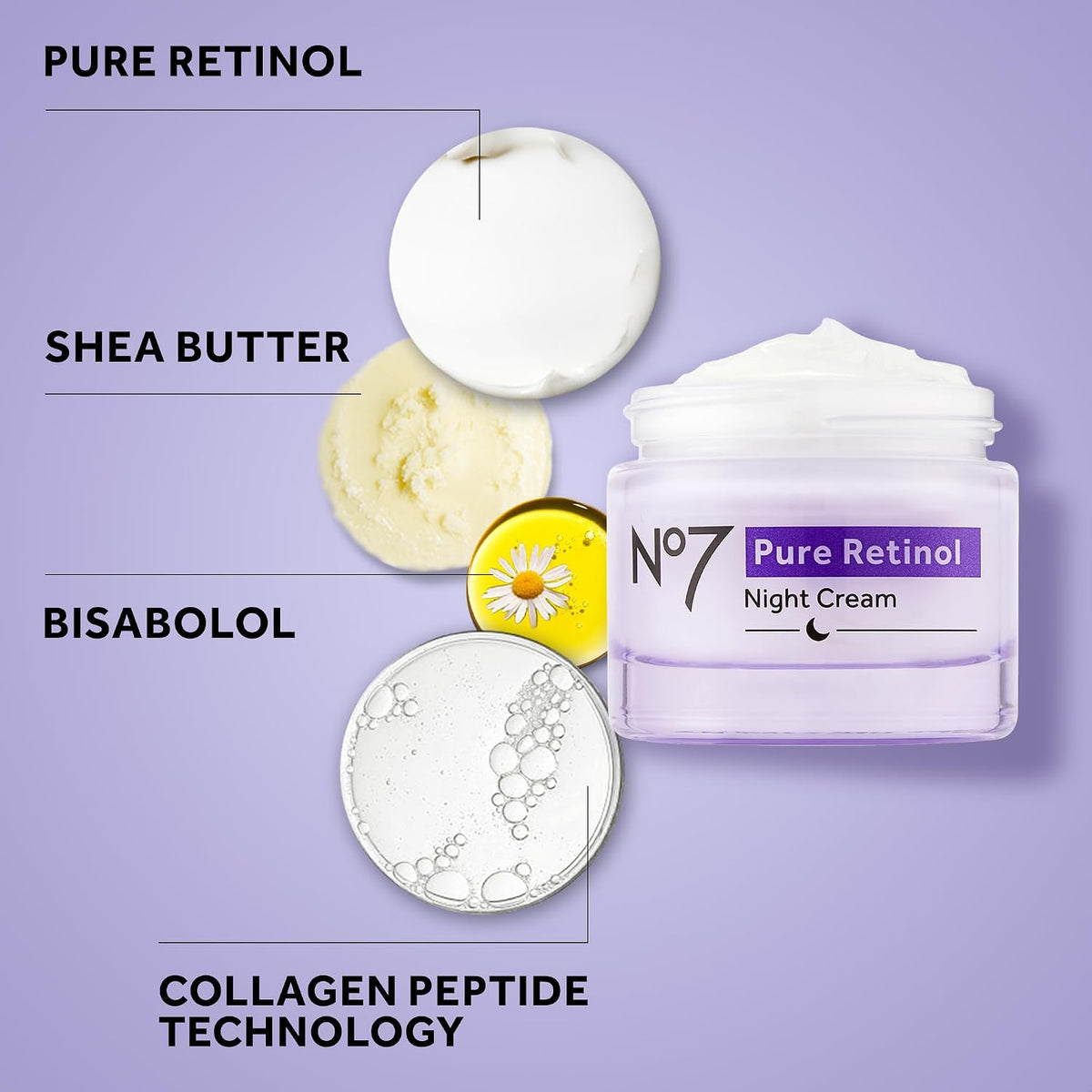 No7 Pure Retinol Night Cream - Crema de retinol que aumenta el colá...