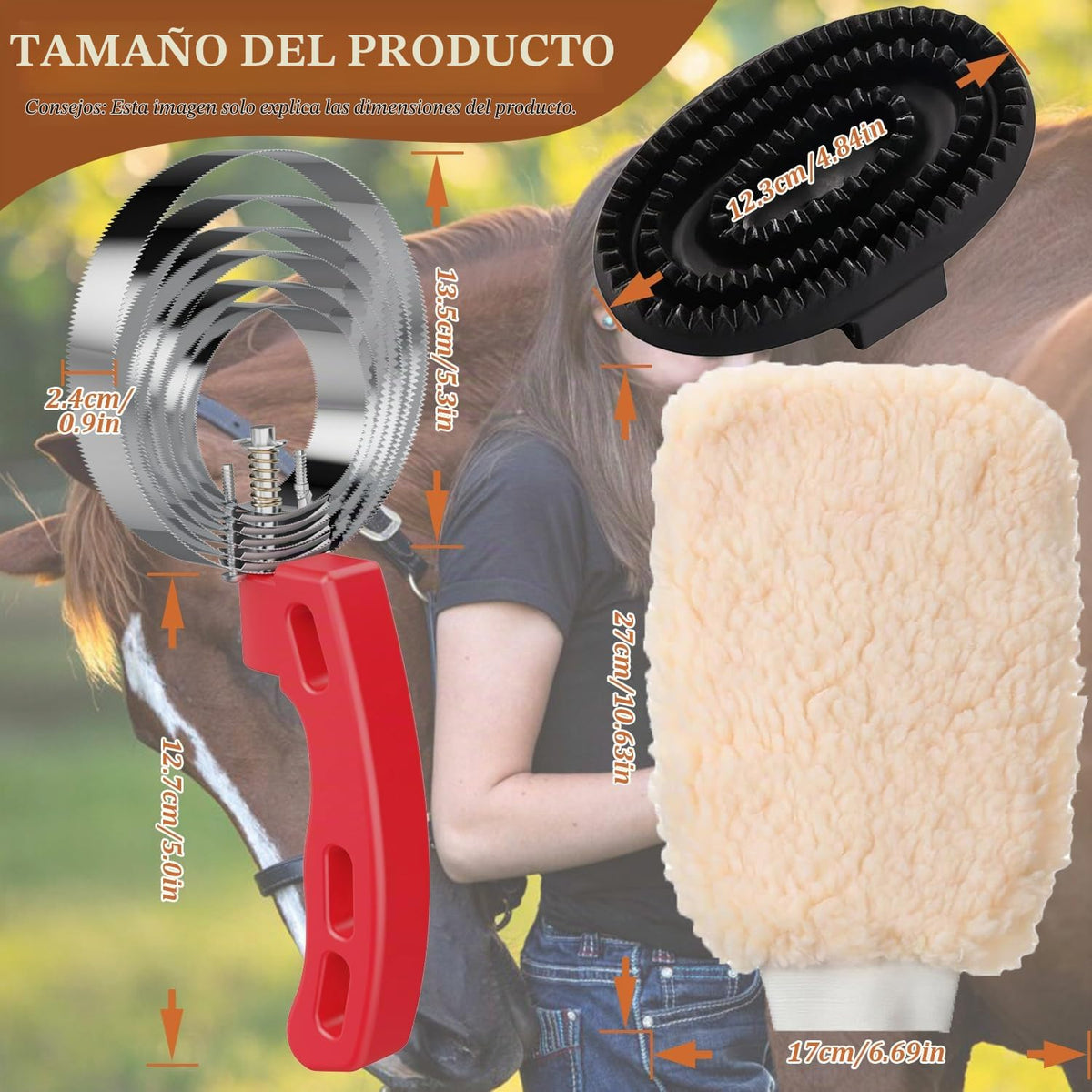 Cepillos y manoplas de aseo de caballos, guante de aseo de vellón s...