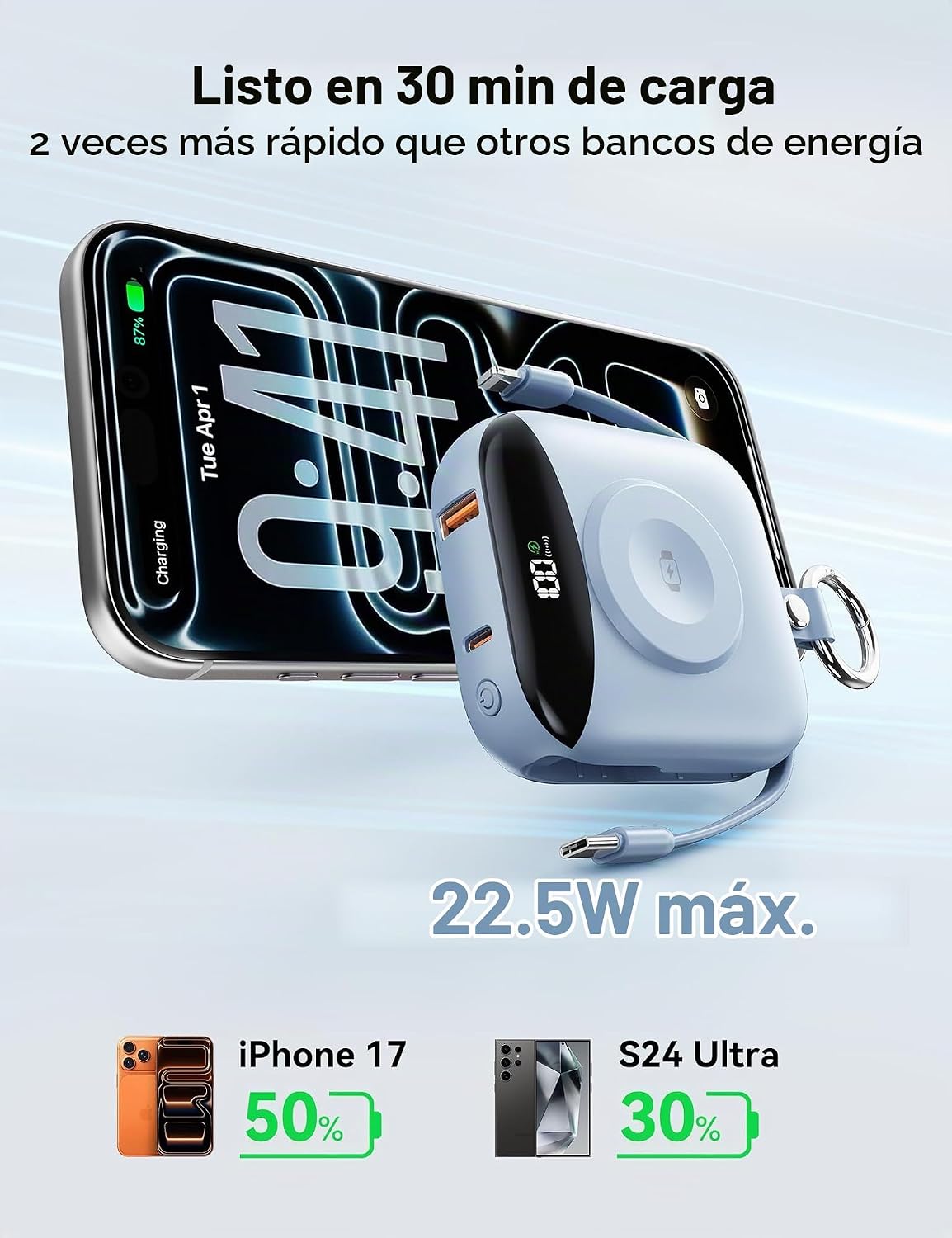 BLJIB Cargador portátil 10000mAh 22.5W Banco de energía incorporado...