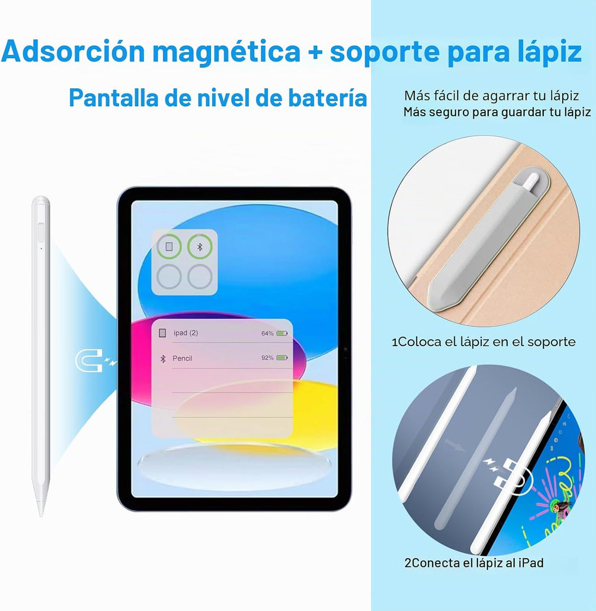 Lápiz óptico para iPad 2018-2025 con rechazo de palma, Apple Pencil...