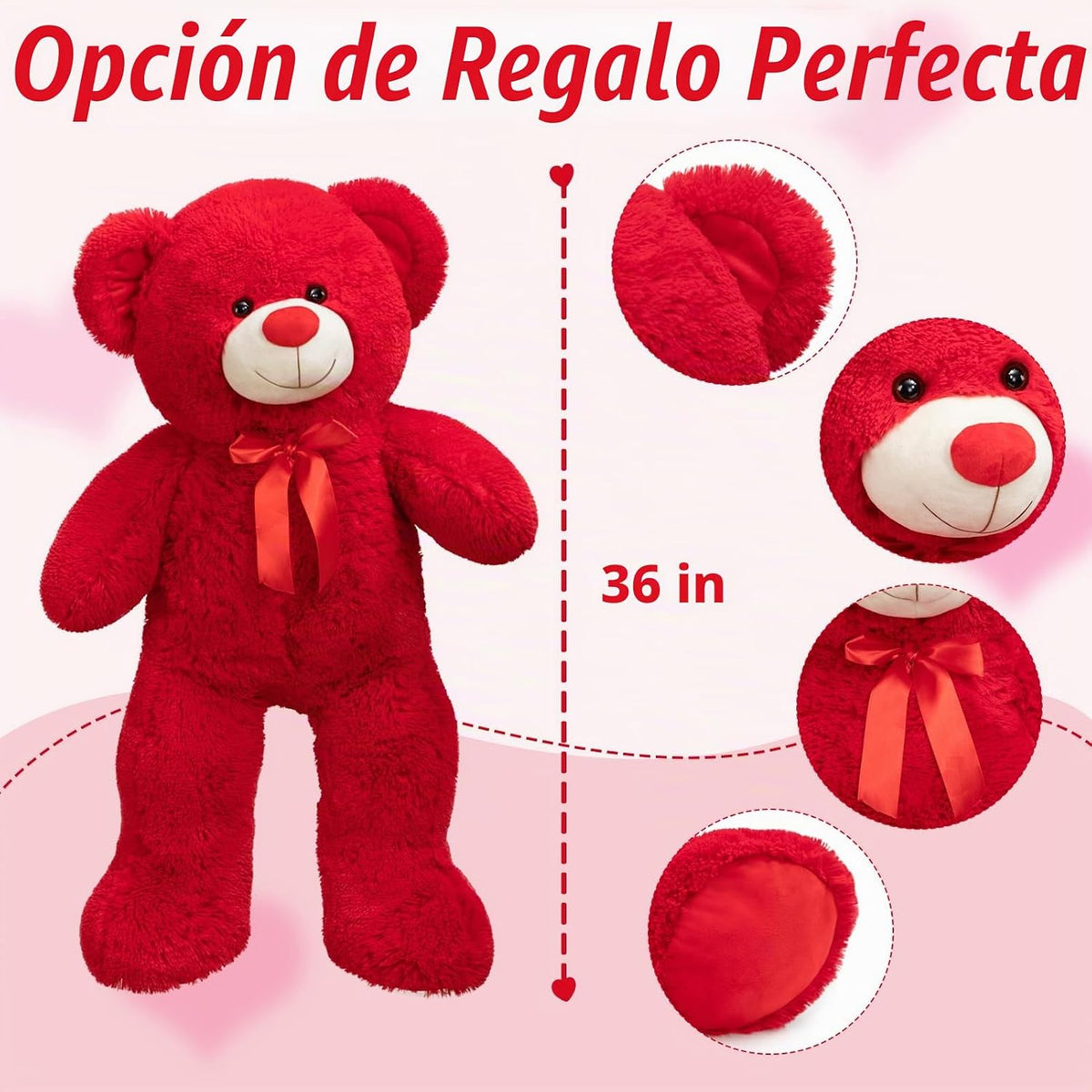 WENMOTDY Oso de peluche grande con lazo de cinta roja, regalo para...