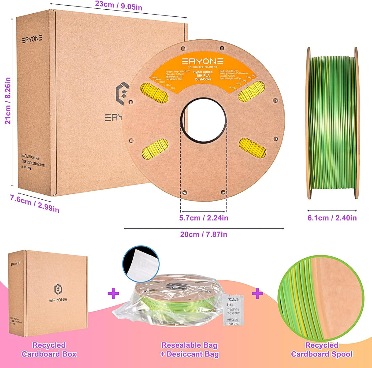 ERYONE HS Seda de Doble Color Filamento PLA para Impresora 3D 1.75m...