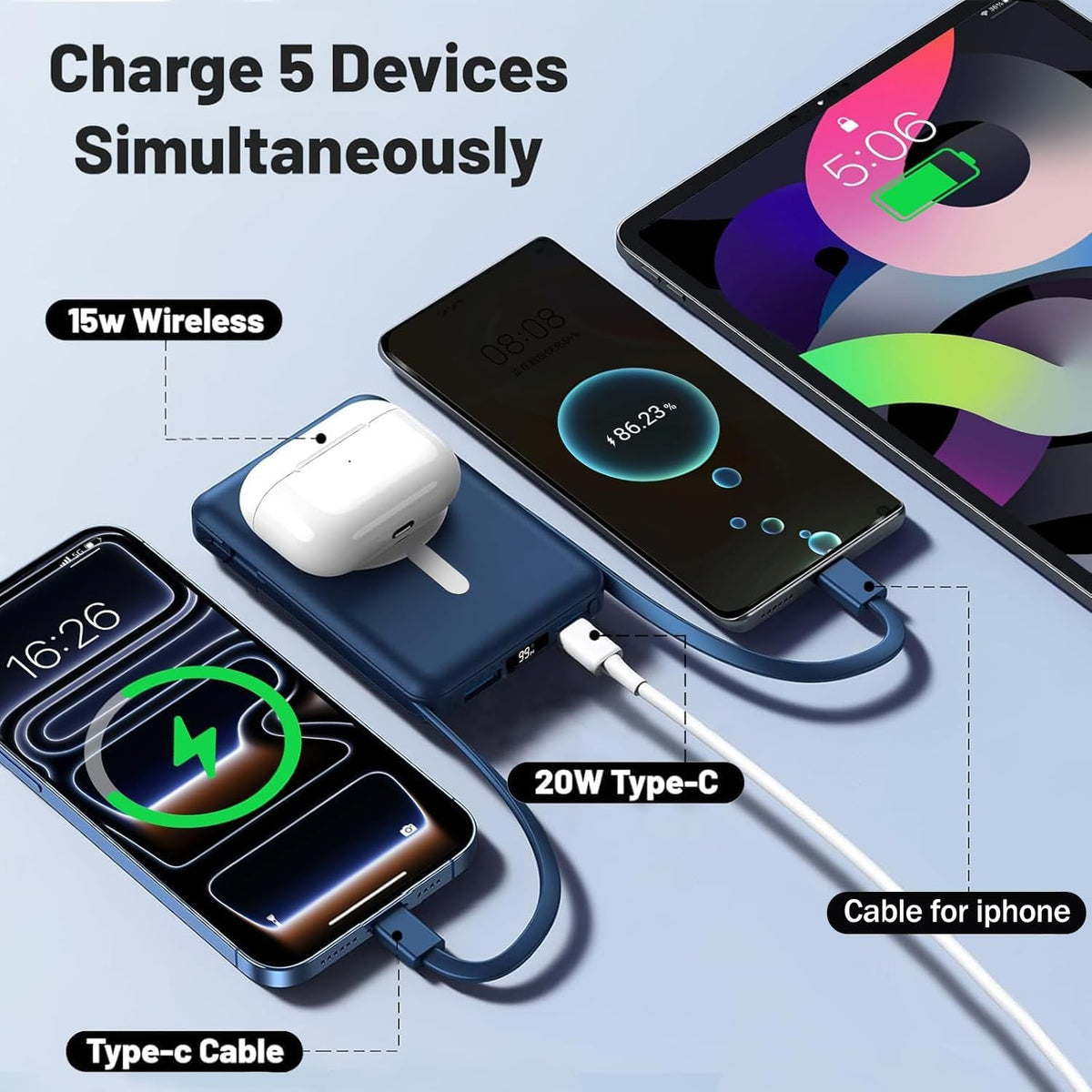 Azmuth para cargador portátil MagSafe, banco de energía magnético d...