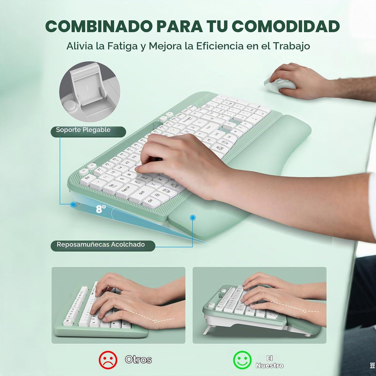 Juego de teclado y mouse inalámbricos, teclado ergonómico de tamaño...
