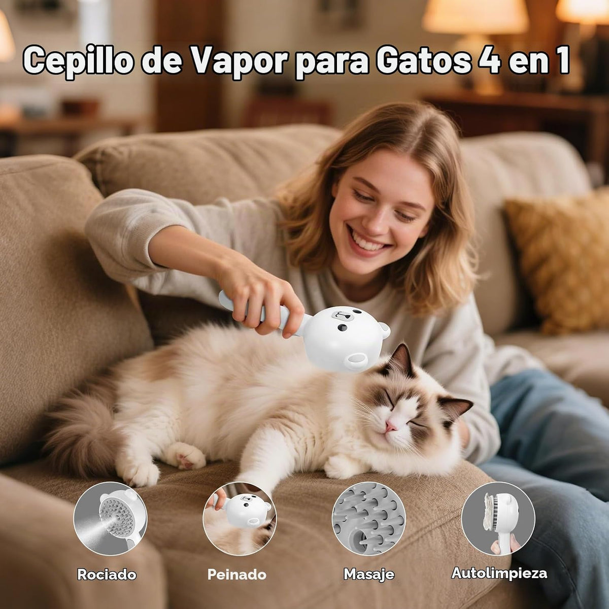 Cepillo de vapor para mascotas autolimpiante para gatos y perros de...