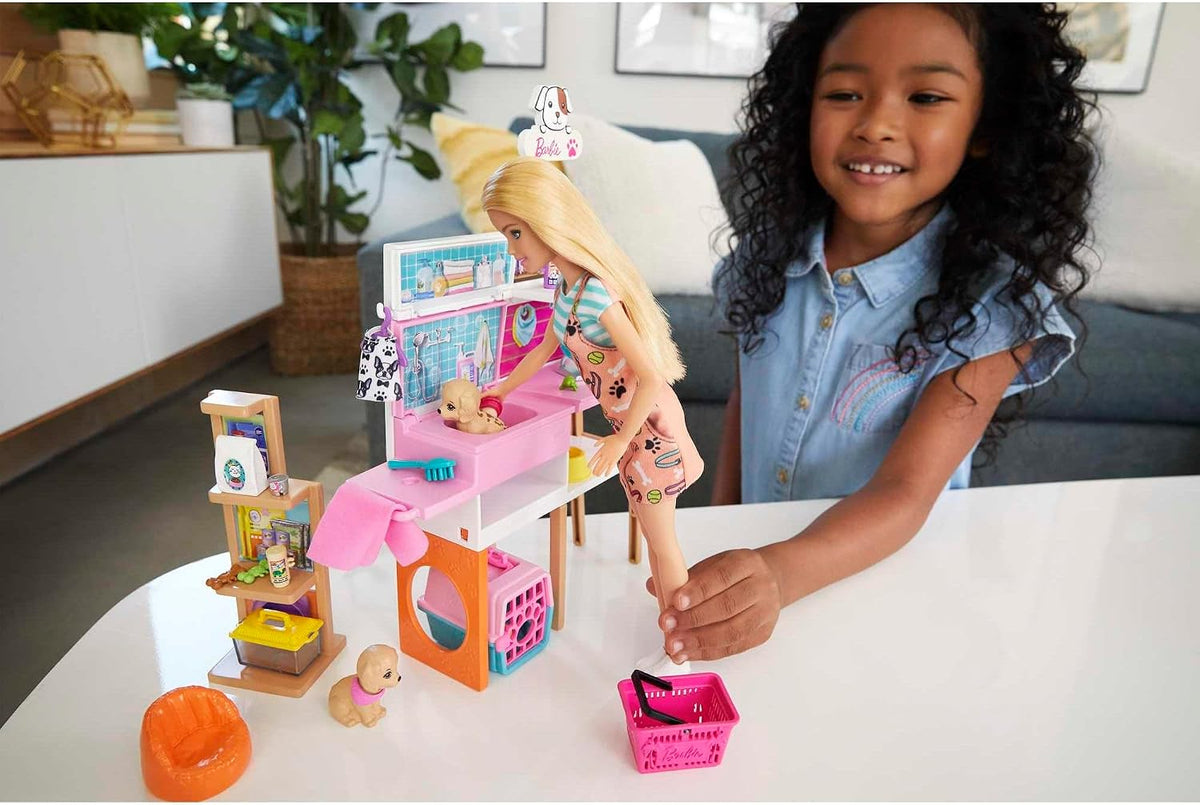 Barbie Muñeca (rubio de 11.5 pulgadas) y Pet Boutique Playset | con...