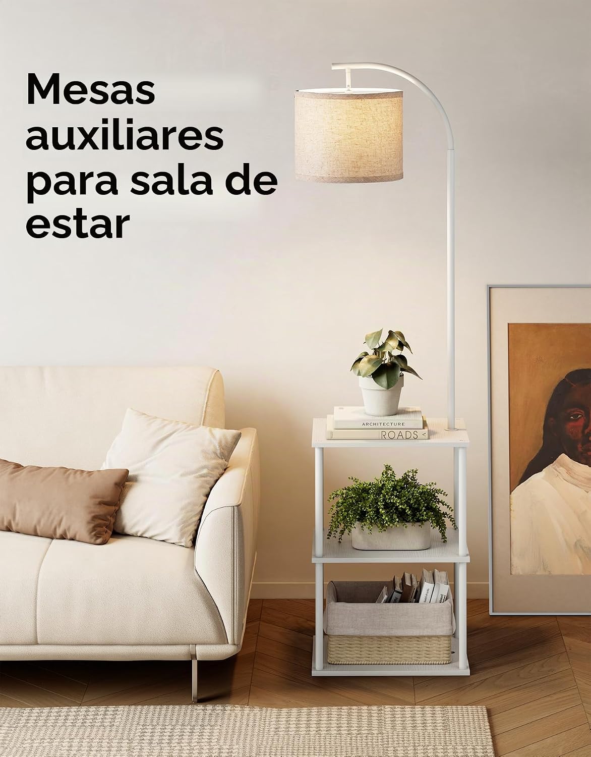 PARTPHONER Lámpara de pie con mesa, mesita de noche con lámpara, me...