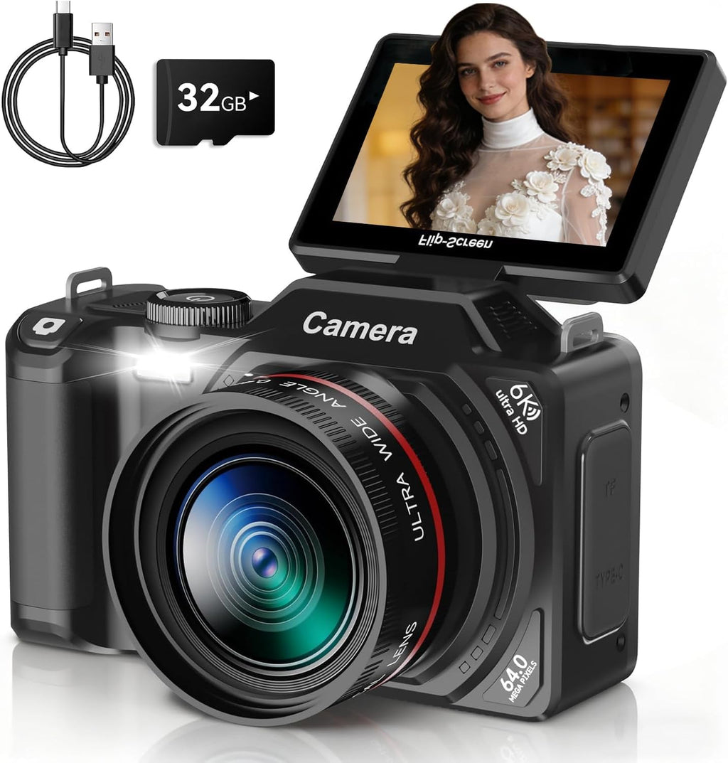 RAZPLYN Cámara digital 6K 96MP Vlogging Cámara para YouTube con pan...