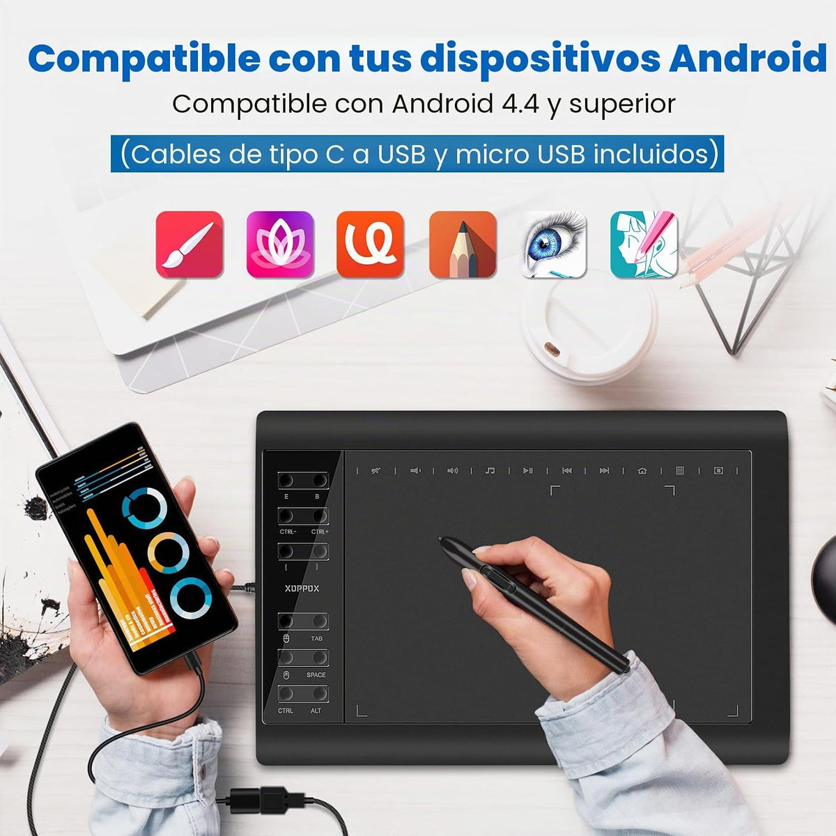 XOPPOX Tableta de dibujo gráfico, área activa grande de 10 x 6 pulg...