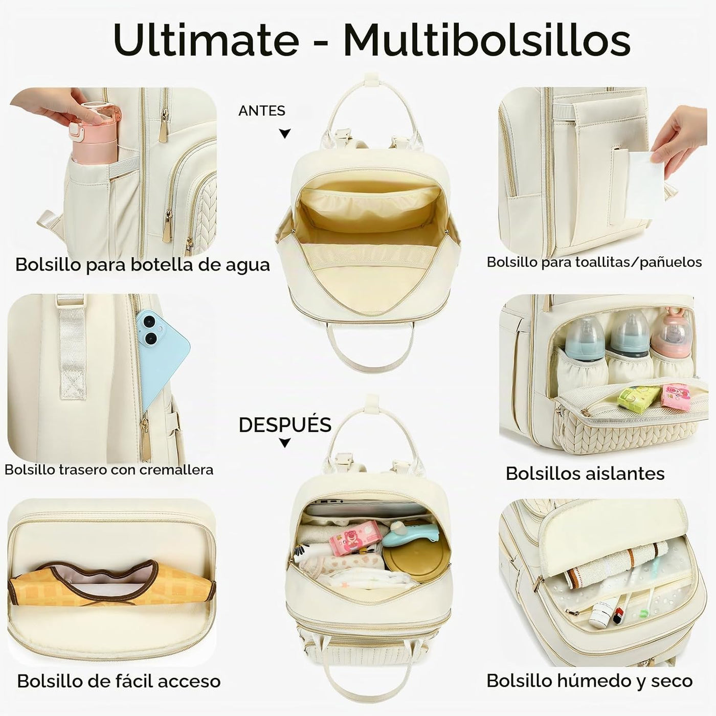 Mochila para pañales, grande, multifuncional, para niños, niñas y b...
