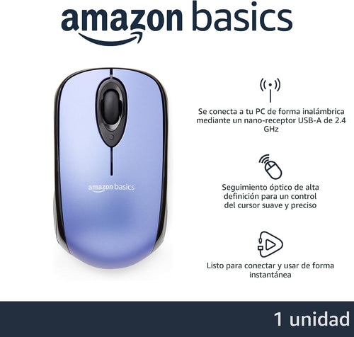 Amazon Basics Ratón óptico inalámbrico para computadora de 2,4 GHz...