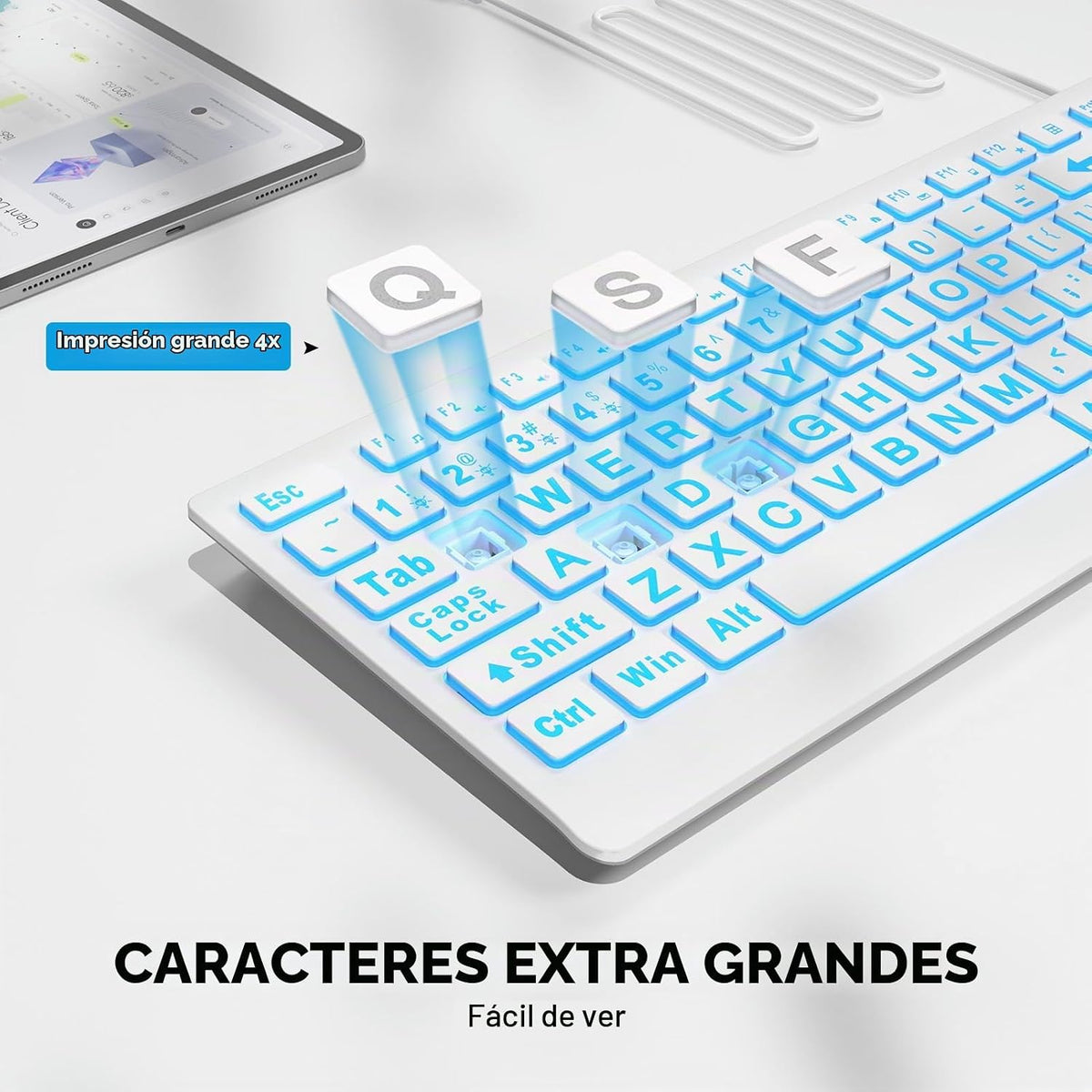 SABLUTE Teclado retroiluminado de impresión grande, teclados de com...