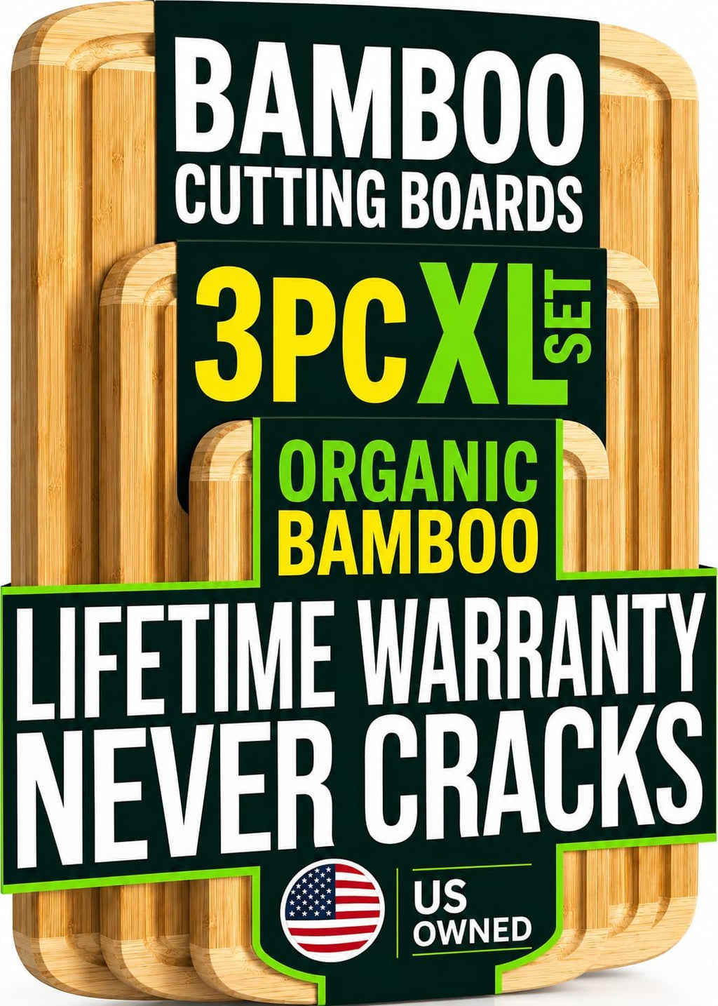 INDESTRUCTIBLE Juego de 3 tablas de cortar de bambú extra grandes c...