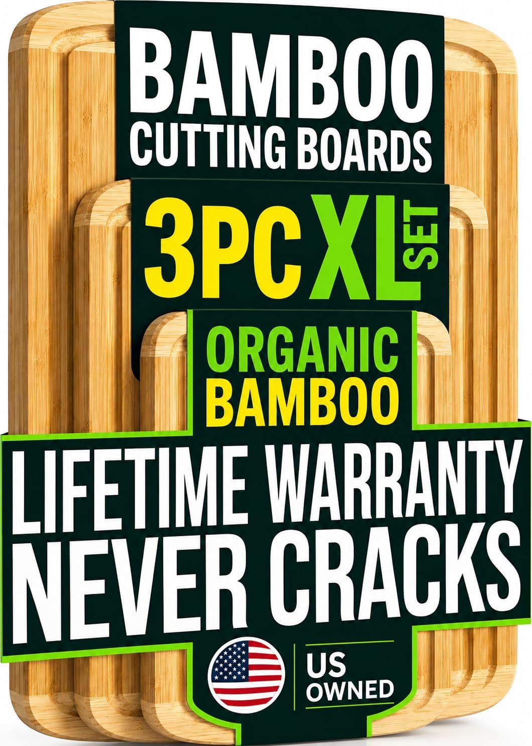 INDESTRUCTIBLE Juego de 3 tablas de cortar de bambú extra grandes c...