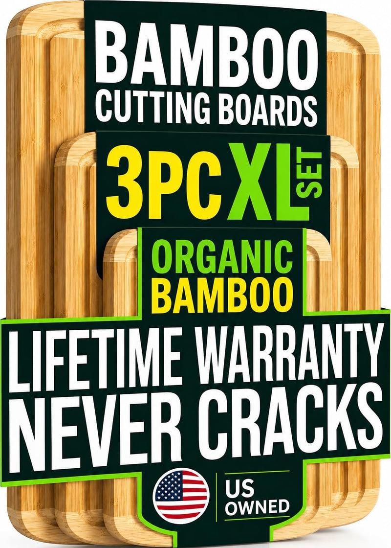 INDESTRUCTIBLE Juego de 3 tablas de cortar de bambú extra grandes c...