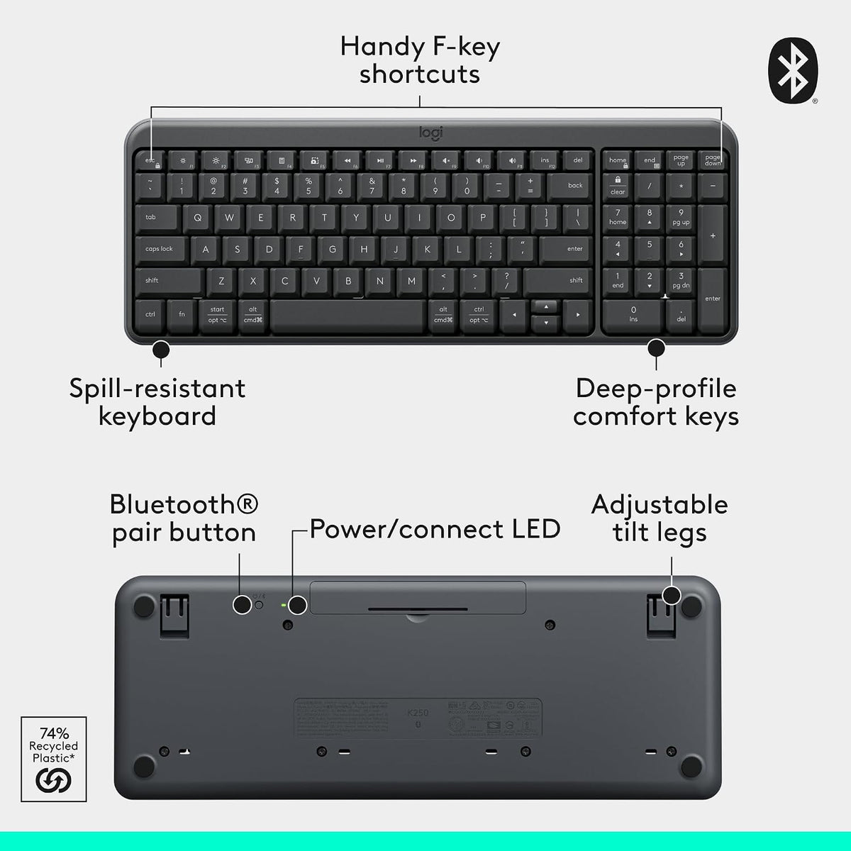 Logitech MK250 Combo de teclado y mouse inalámbricos Bluetooth - Gr...