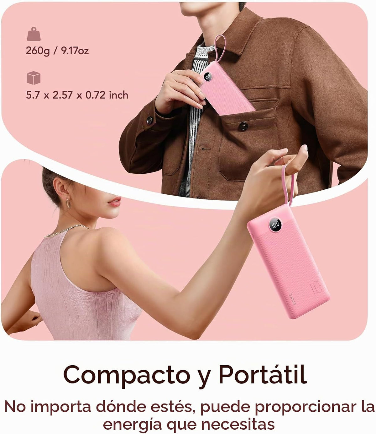 Cargador de teléfono portátil VRURC, banco de energía incorporado d...