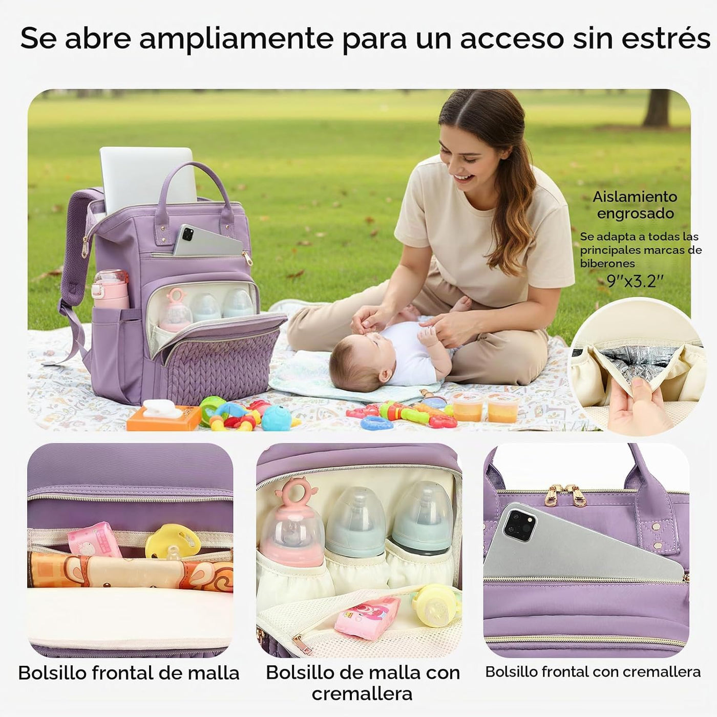 AIJIEKE Bolsa de pañales, mochila grande para pañales de bebé de gr...