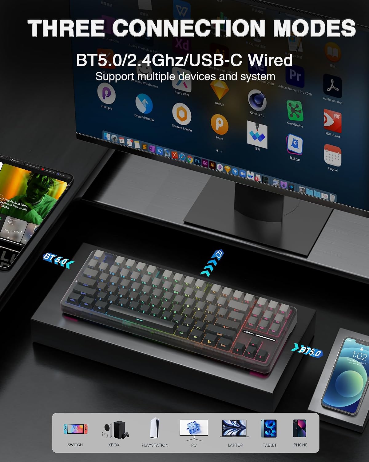 Teclado mecánico inalámbrico AULA F87 Pro, teclado personalizado in...