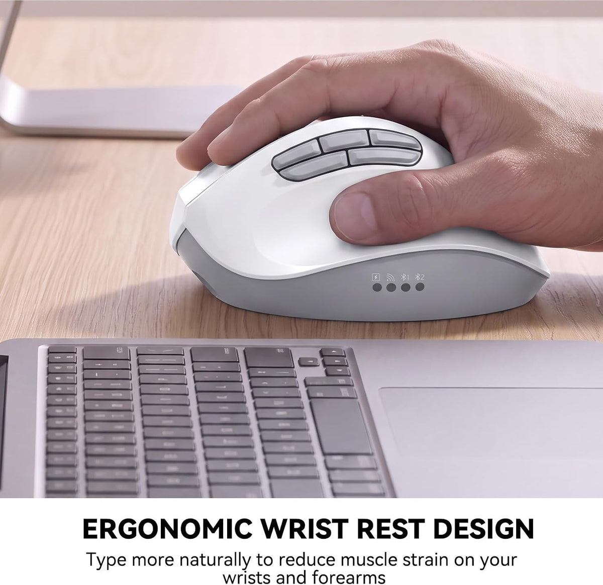 MEETION Ratón inalámbrico ergonómico, 5 botones laterales, modo dua...