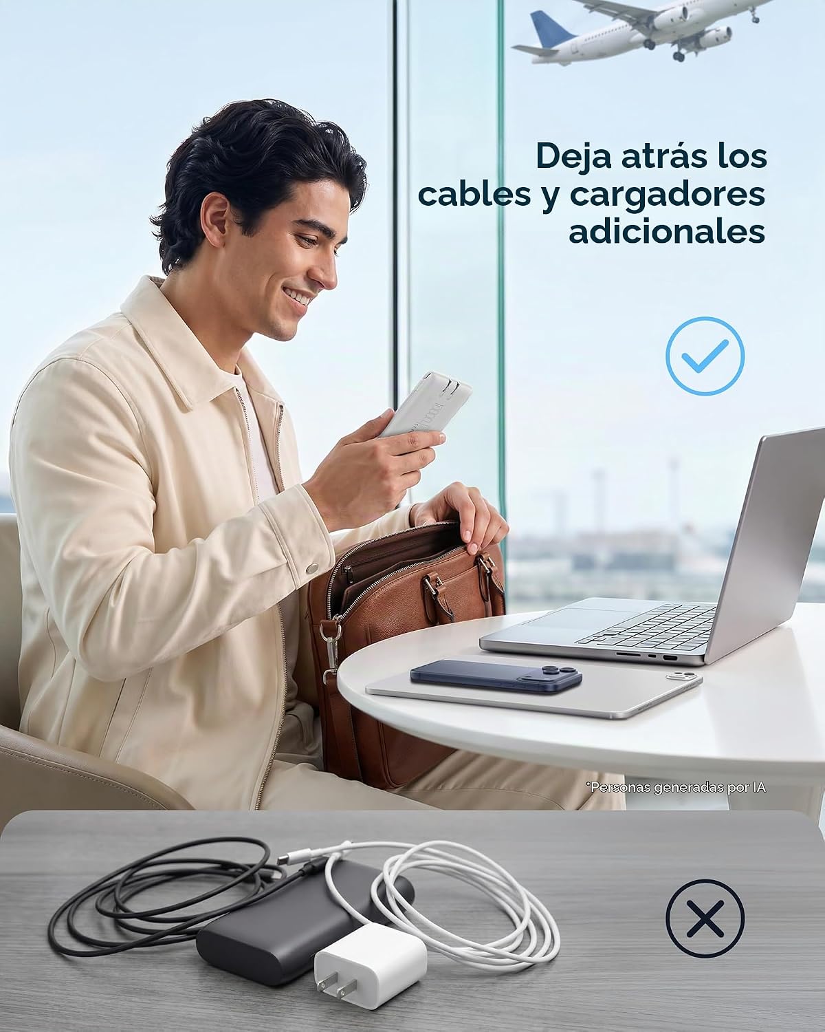 charmast Cargador portátil de 10000 mAh con cables incorporados y e...