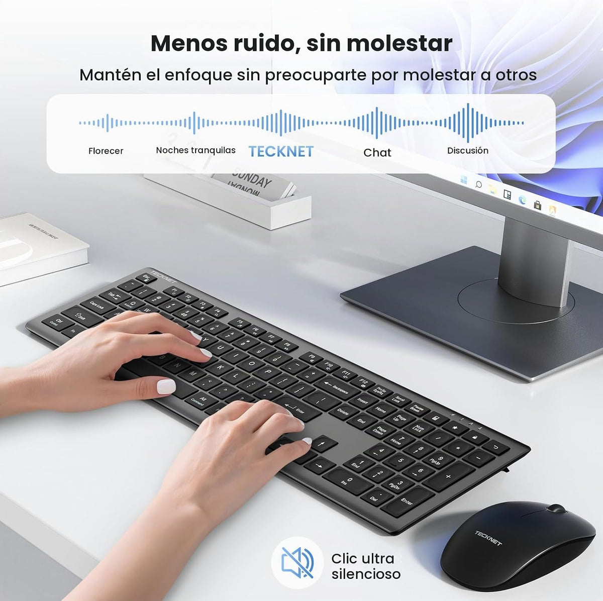 TECKNET Teclado inalámbrico recargable 2.4G ultra delgado, escritur...