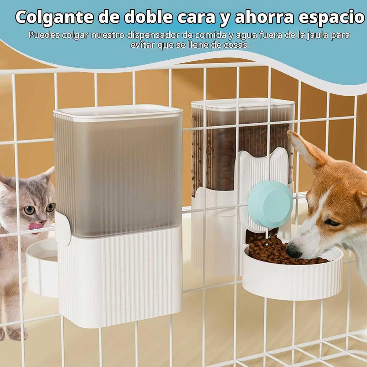 Jaula colgante Auto Pet Food Bowl dispensador de botella de agua, 1...
