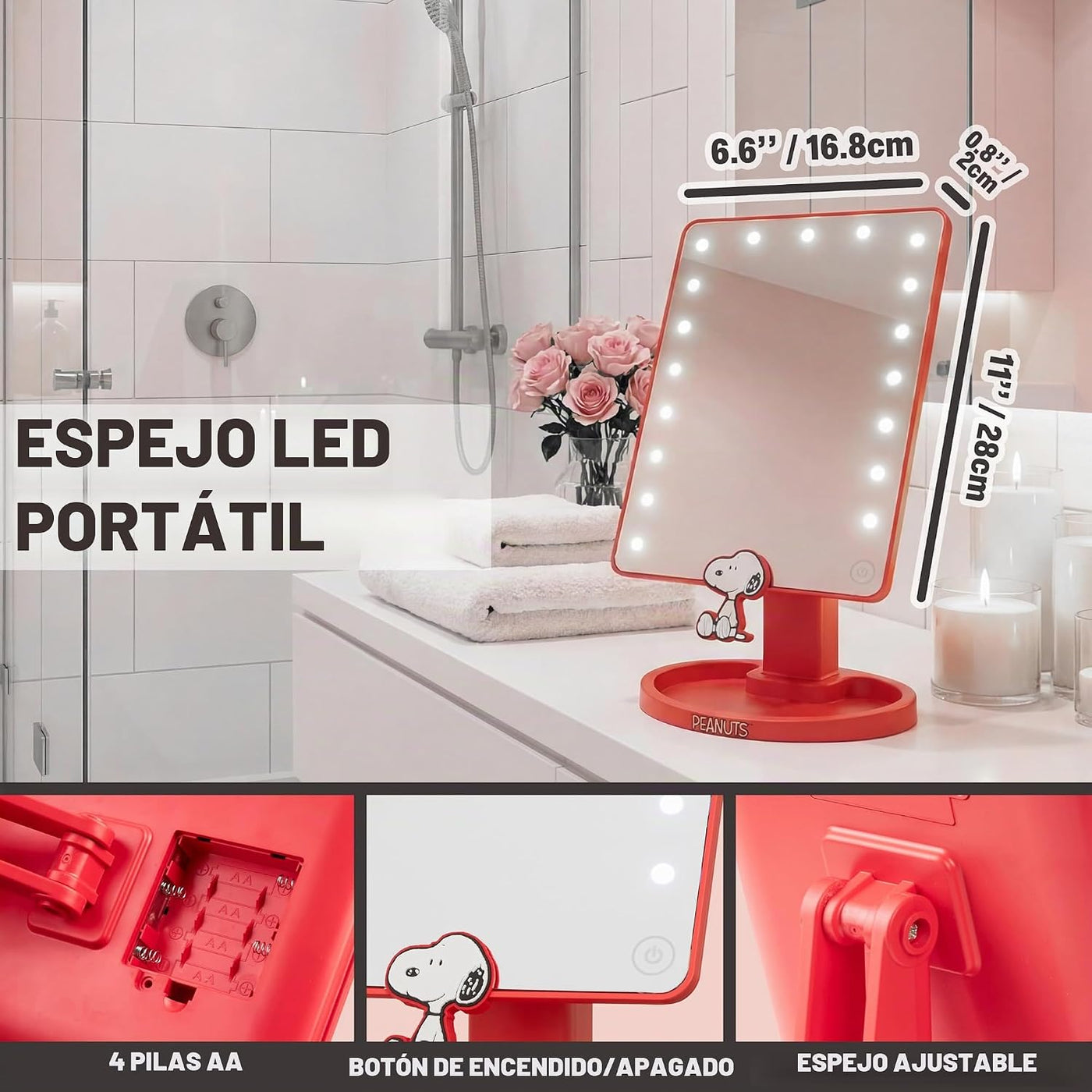 Get Trend Peanuts Snoopy - Espejo de maquillaje para niñas con luce...