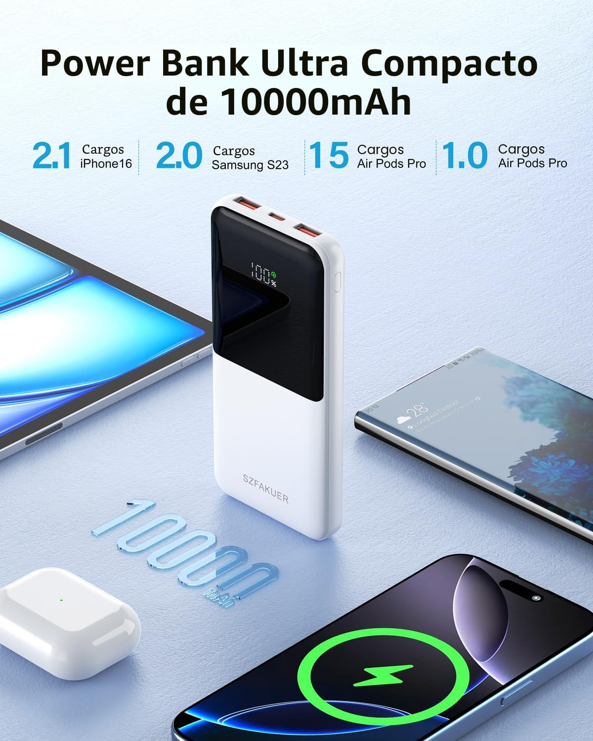 Szfakuer Cargador portátil, banco de energía delgado de 10000 mAh,...