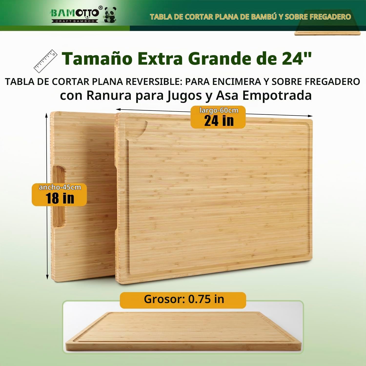 Tabla de Cortar Extra Grande de Bambú 100% Orgánico, Bloque de Carn...