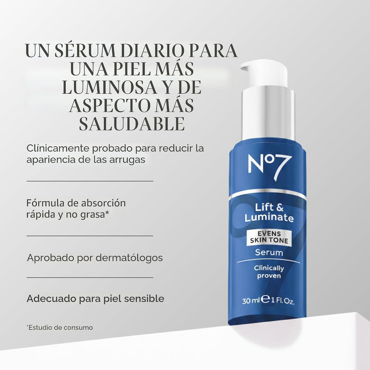 No7 Lift and Luminate Suero Facial de Triple Acción - Suero de Pépt...