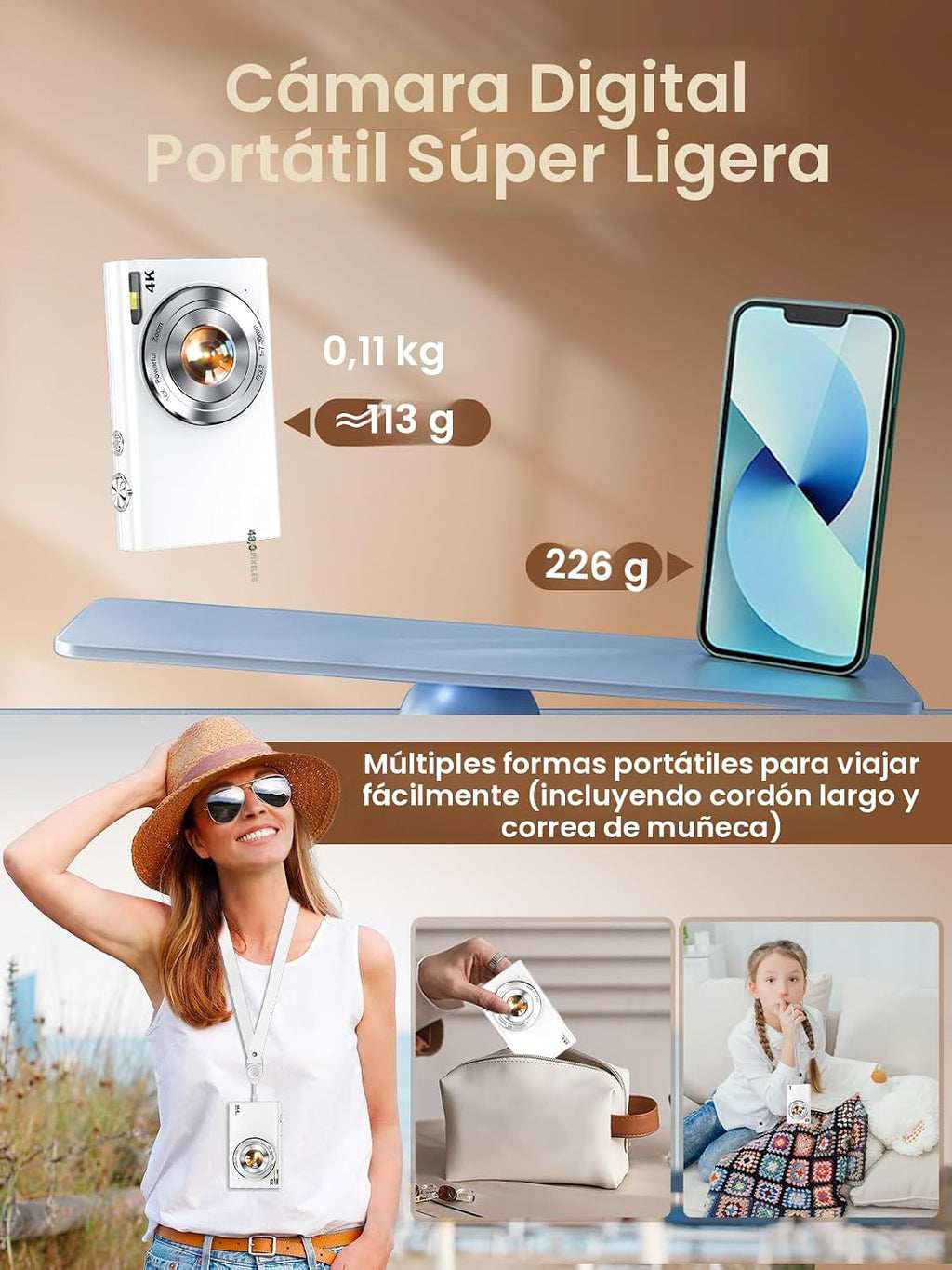 Cámara digital, cámara 4K de enfoque automático para vlogging para...