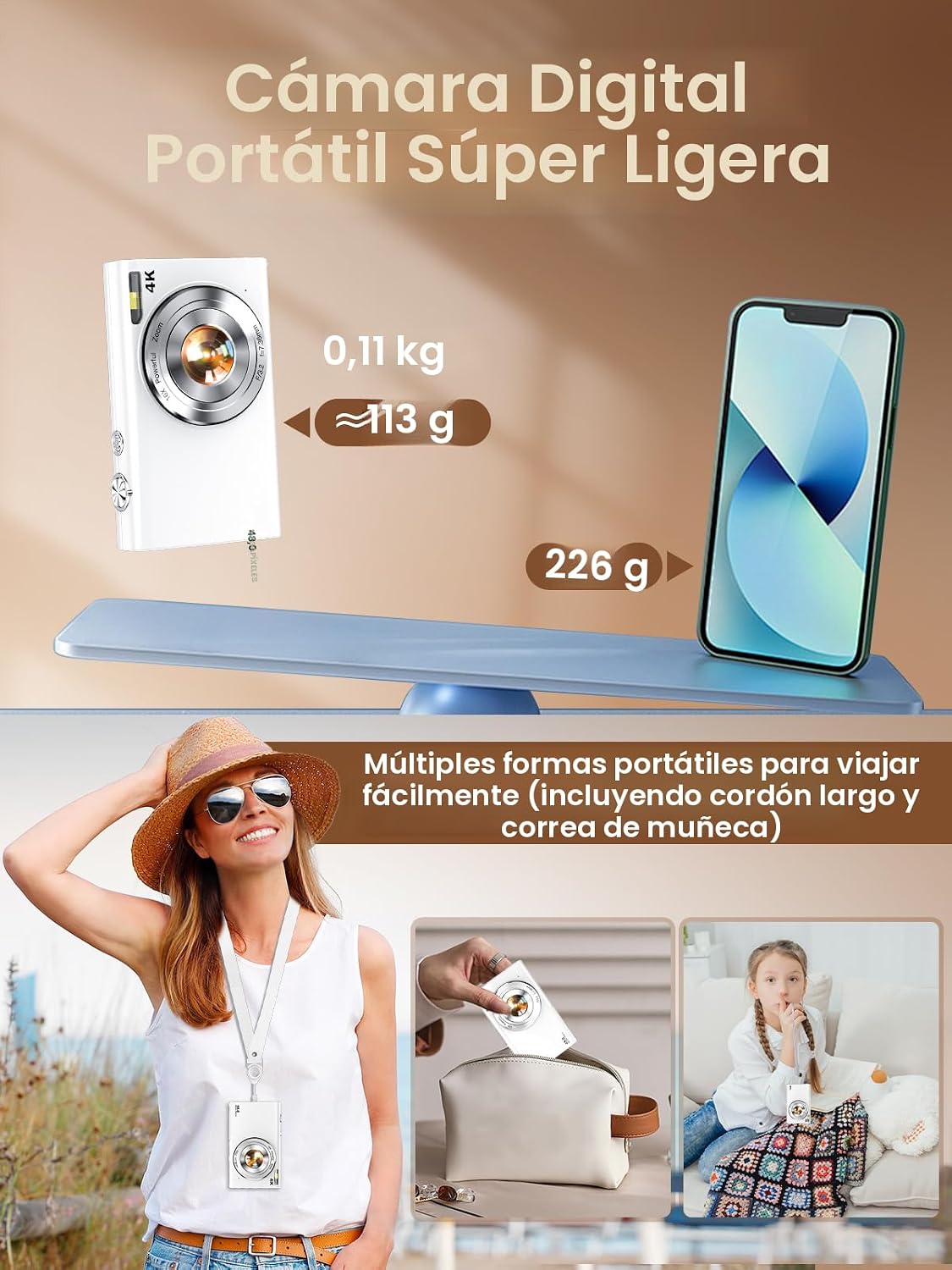 Cámara digital, cámara 4K de enfoque automático para vlogging para...