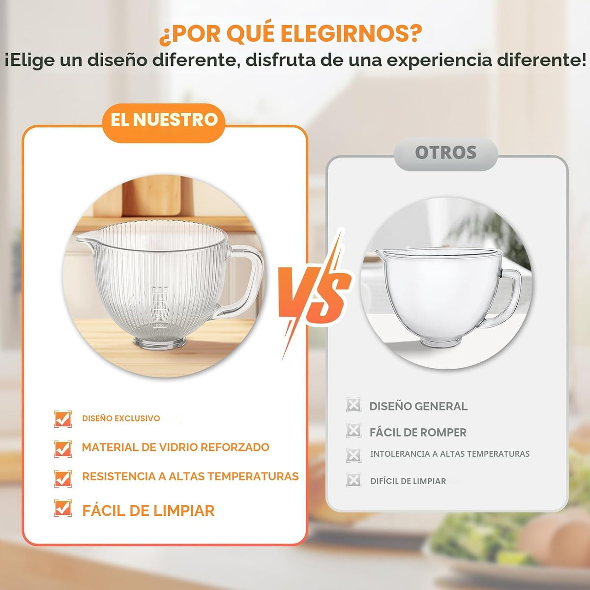COFUN Tazón mezclador de vidrio para batidoras Kitchenaid con cabez...