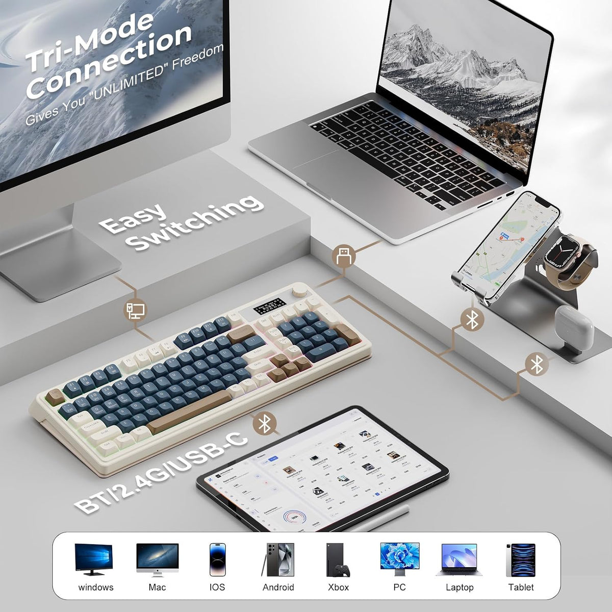 Teclado para juegos AULA S99 Pro, lindo teclado cremoso con pantall...