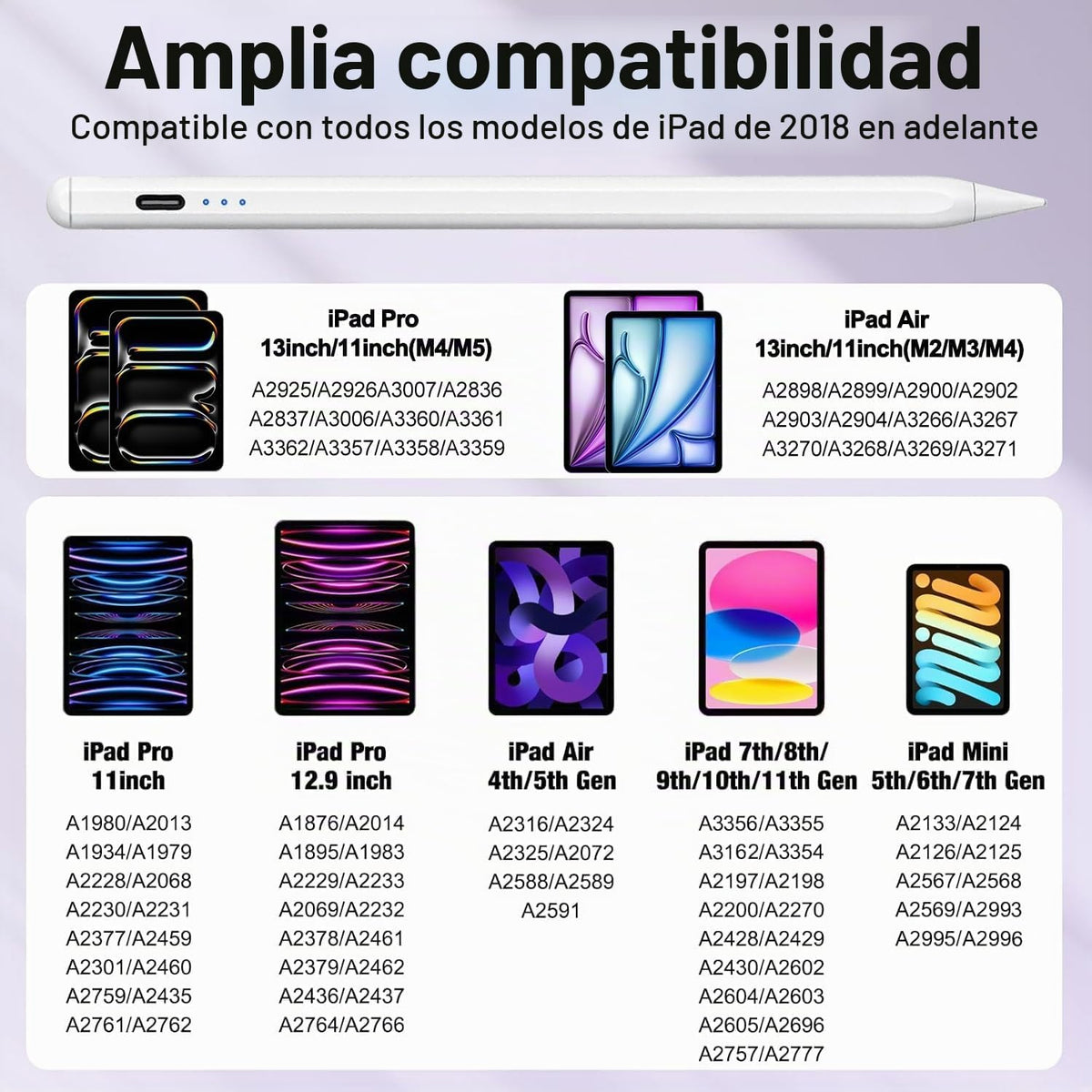 Lápiz óptico para Apple iPad A16\/11th (2018-2026), paquete de 2 bo...