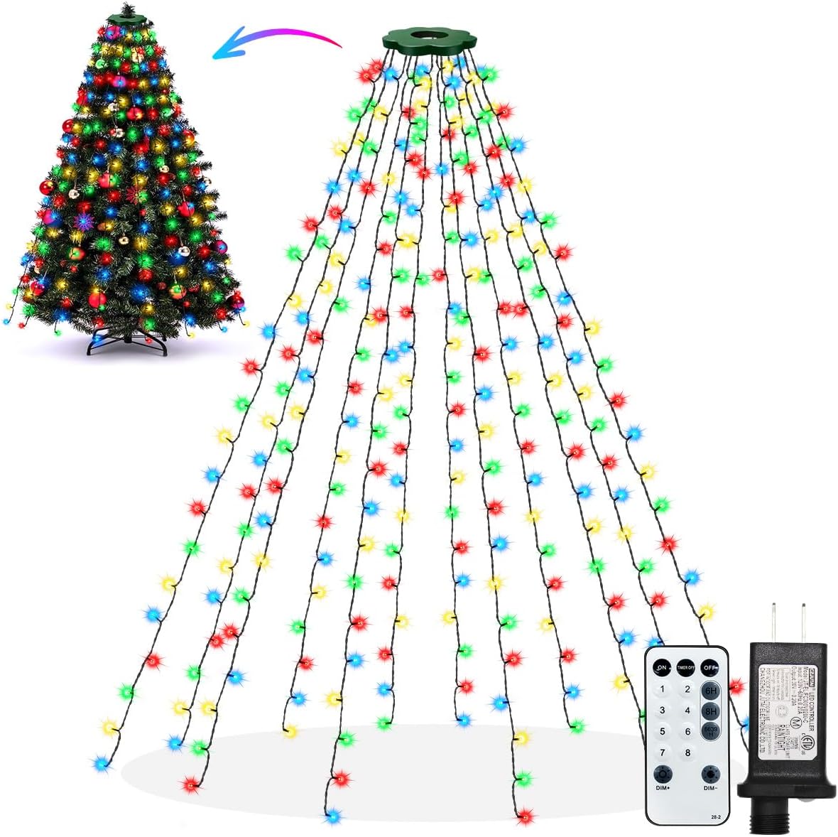 Luces para árbol de Navidad, luces de decoración de árbol, luces de...