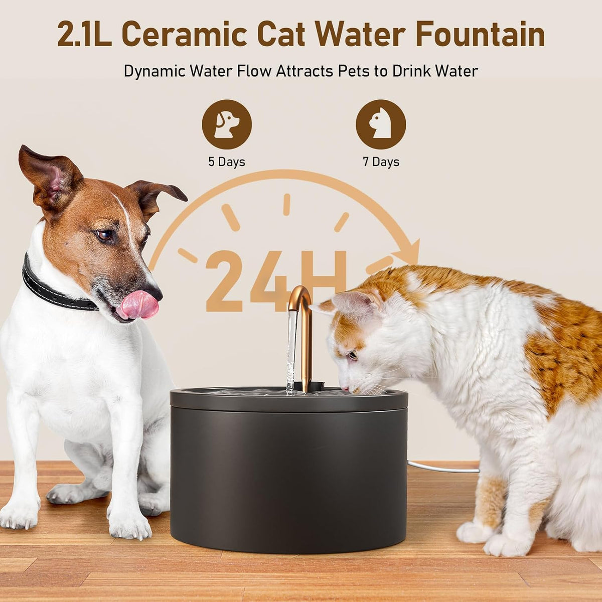 DOOOB Fuente de agua de cerámica para gatos, fuente de cerámica par...
