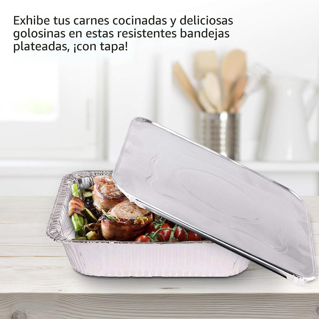 Sartenes de aluminio con tapas, sartenes de aluminio de 9 x 13 pulg...