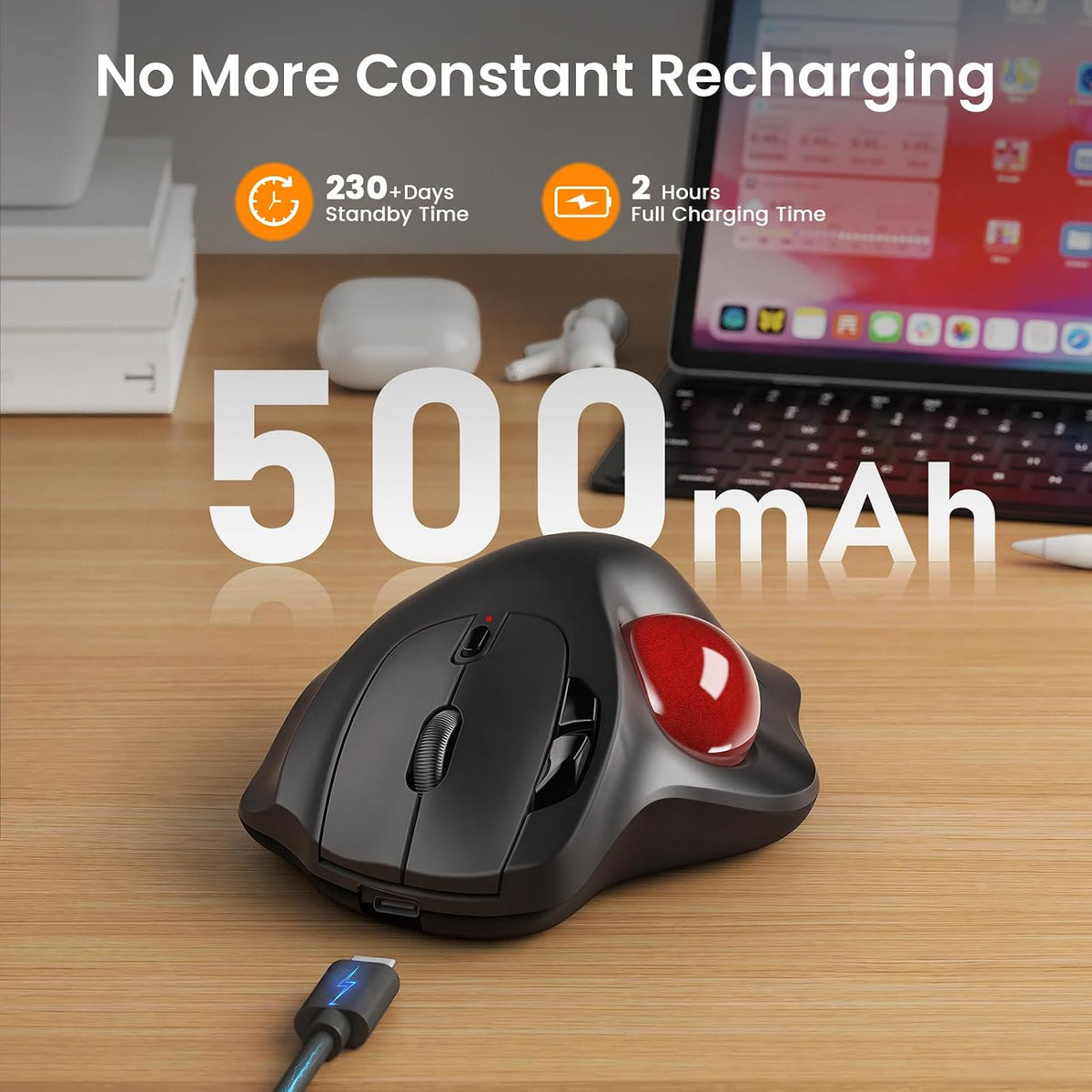 Ratón Trackball inalámbrico, dispositivos recargables del control d...