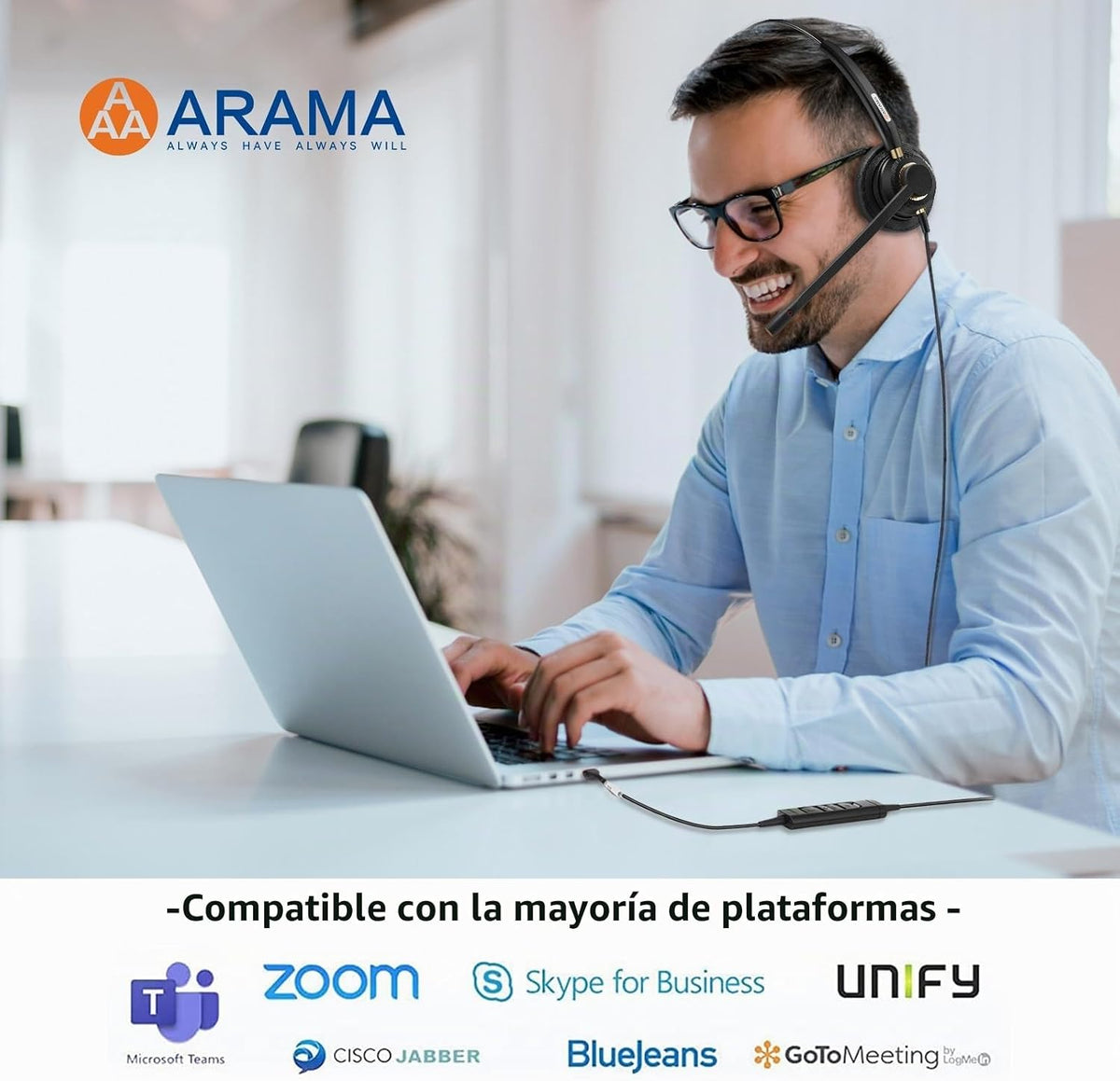 Arama Auriculares USB con micrófono para PC, computadora portátil c...