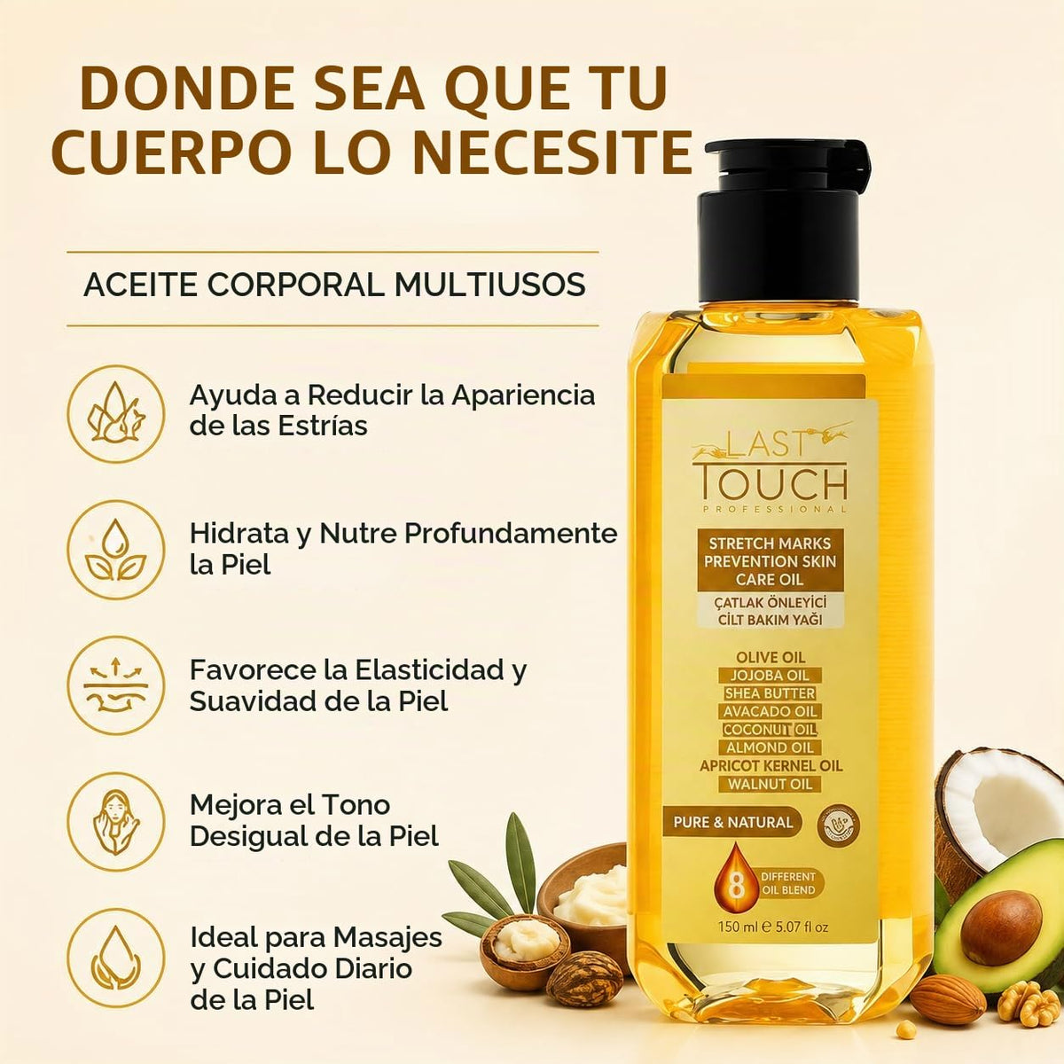 Aceite corporal de estrías para embarazo y cicatrices, aceite natur...